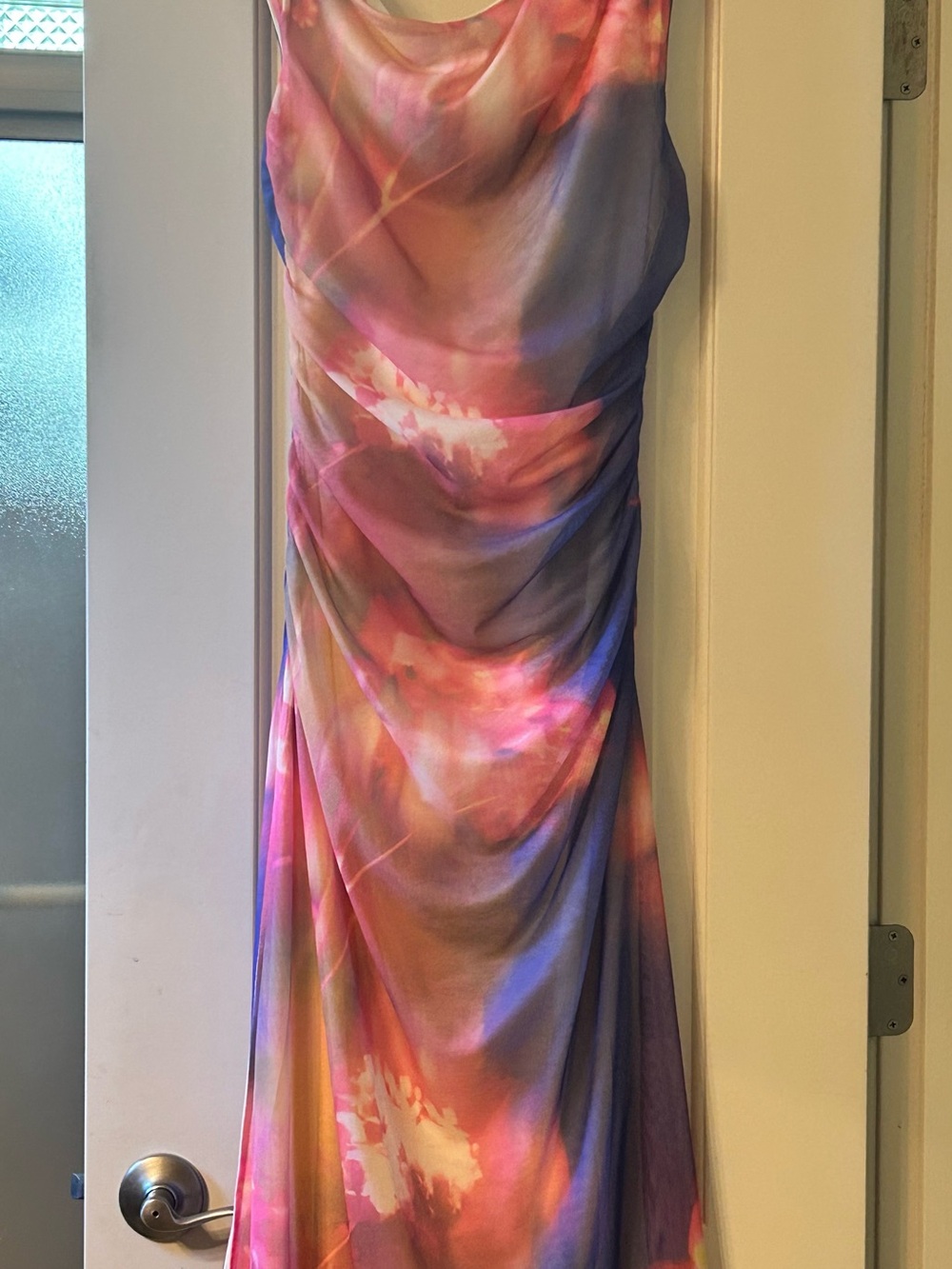 Cider Pink Purple Orange Watercolor Satin Midi Dress